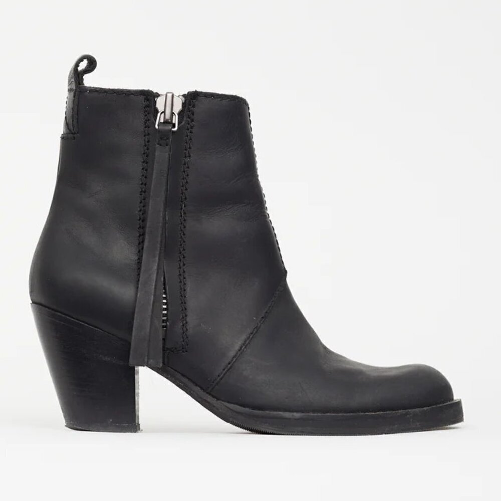 Acne Studios Pistol Black Leather Stacked Heel Boots